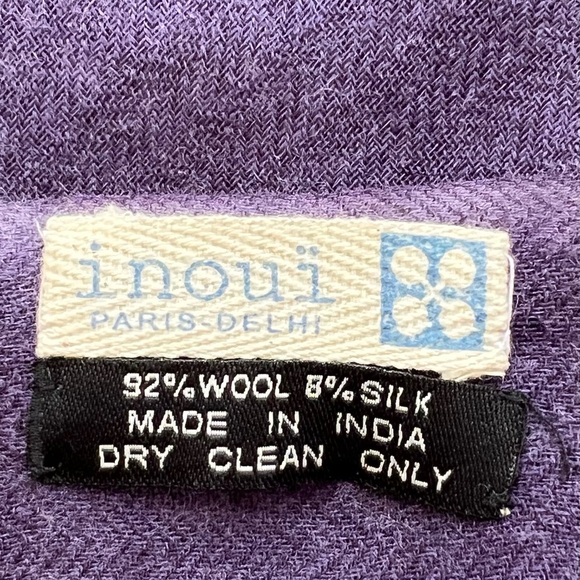 NEW INOUI scarf wool and silk white polka dot in purple - Picture 8 of 8